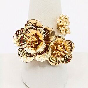 Kate Spade Gold Plated Ring Women Flower Petals Chunky Statement Adjustable Glam